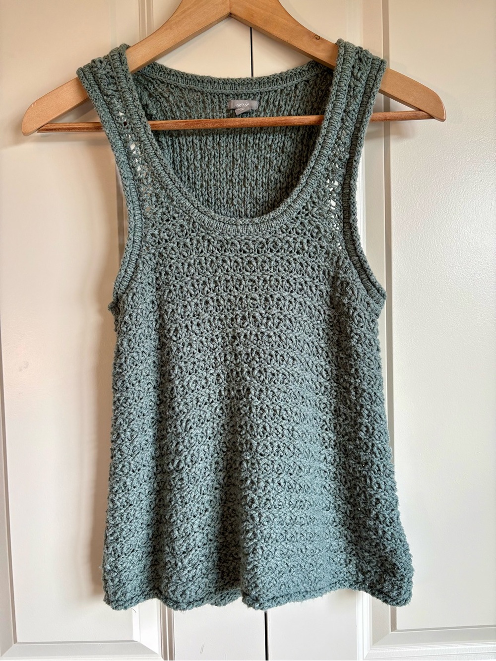 Aerie Sage Green Crochet Tank Top Scoop Neck Open Knit Size Medium